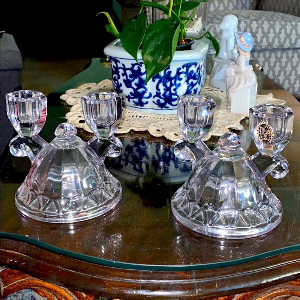 Vintage Crocheted design 2 set Crystal Candelabra